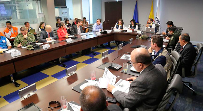 Ministro de Vivienda, Luis Felipe Henao Cardona en el Comité Nacional de Gestión del Riesgo. Fotografía: Jaime Reyes. Prensa (MVCT)