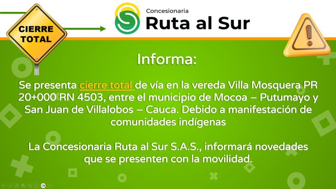 Cierre total en la vía Mocoa Pitalito se mantiene MiPutumayo Noticias