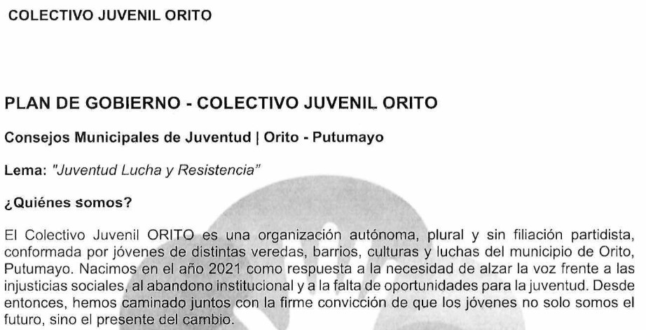 Plan de Gobierno – Colectivo Juvenil Orito